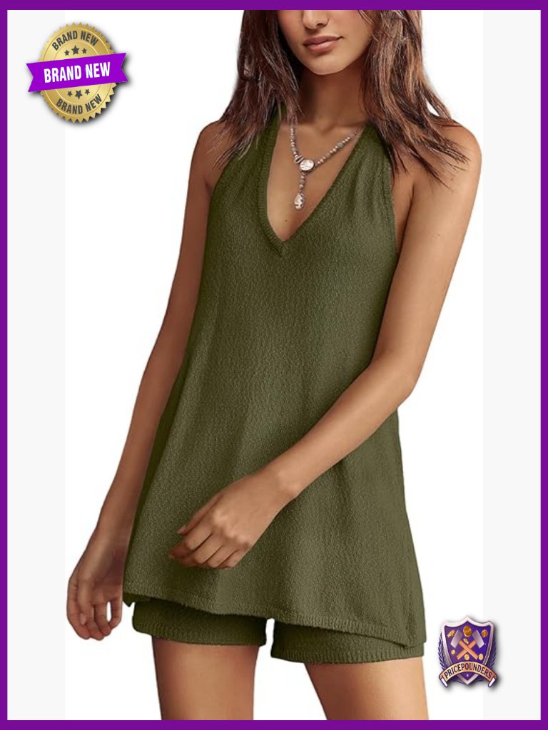 Halter Neck Tank Top And Shorts Set Two Piece Lounge Outfit